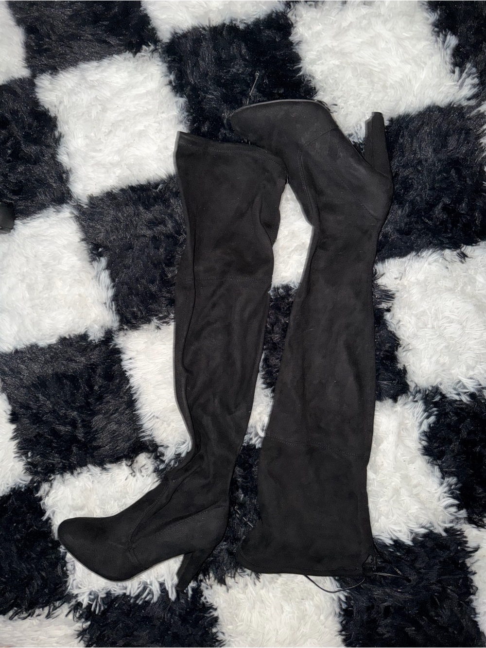 Over-the-Knee Black Suede High-Heel Boots - Women's